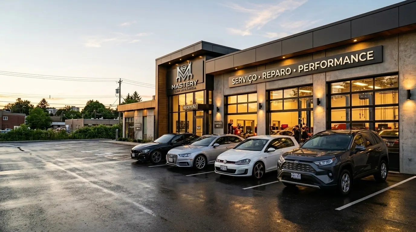 Fachada da Mastery Car ao entardecer